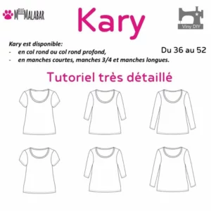 Vue d’un tee-shirt femme Kary avec manches courtes, issu du patron tee-shirt femme PDF Kary.
