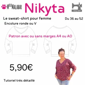 Patron sweat NIKYTA femme illustré avec coupe ajustée, manches longues sur fond clair.