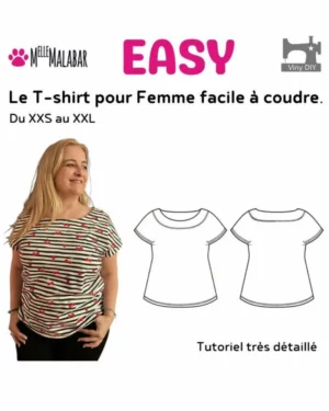 T-shirt Easy cousu à partir du patron T-shirt Easy femme, top sans manches en maille avec encolure ronde, accessible aux débutantes