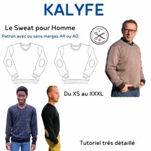 Sweat homme en tissu molleton, coupe droite et encolure ronde – patron sweat homme Kalyfe.