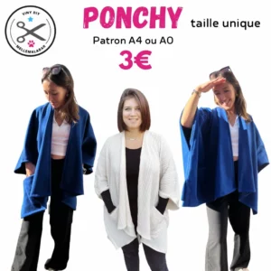 Poncho femme taille unique en tissu fluide avec poches plaquées – patron poncho femme PDF Ponchy.