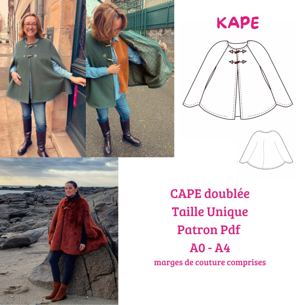 Patron cape femme KAPE de Melle Malabar – modèle élégant et intemporel, parfait pour les couturières de tous niveaux.