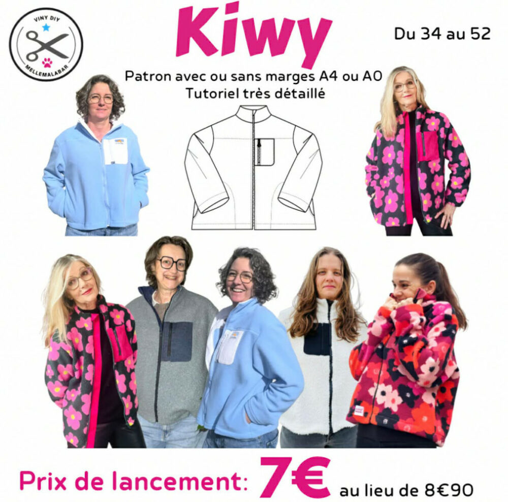 Veste Kiwy Femme portée, modèle zippé avec poches et col montant proposé par MelleMalabar – patron veste zippée femme PDF pochette