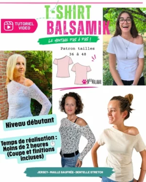 Patron T-shirt asymétrique femme PDF BALSAMIK présenté de face, avec une coupe asymétrique aux lignes contemporaines.